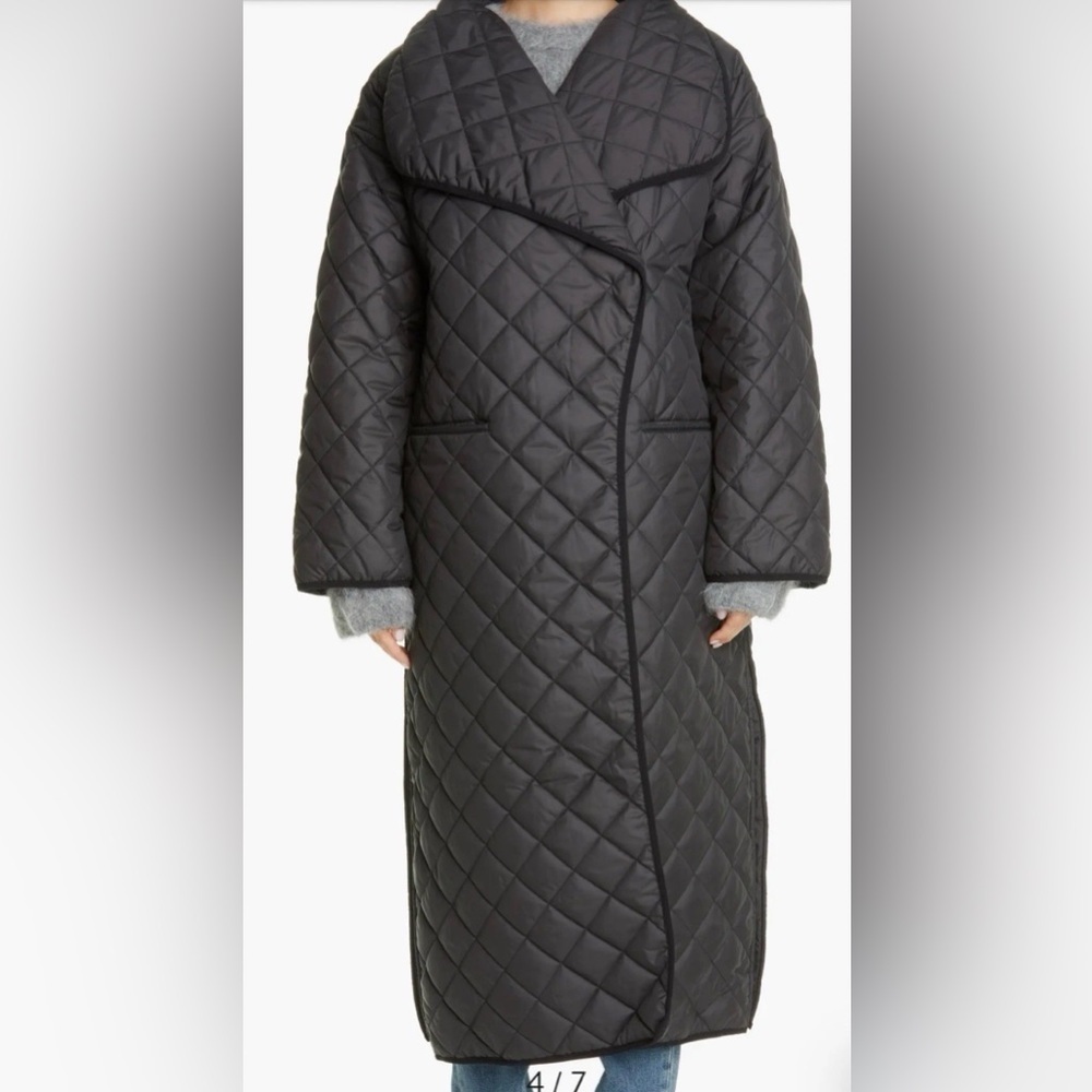 Toteme Annecy Quilted Coat Side Slit Long Jacket XS Oversized Womens Black $800